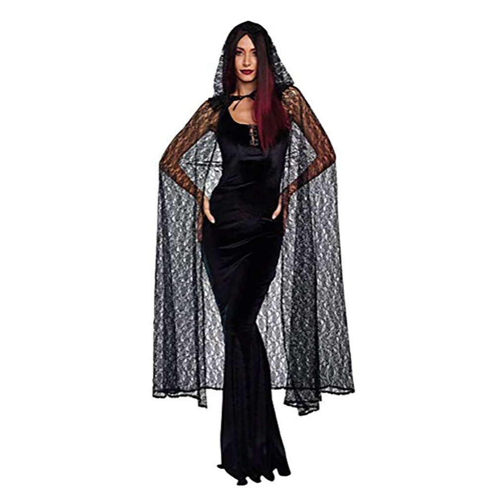 Adult Women's Gothic Hooded Net Cape One Size Fits Most Halloween Costume NEW